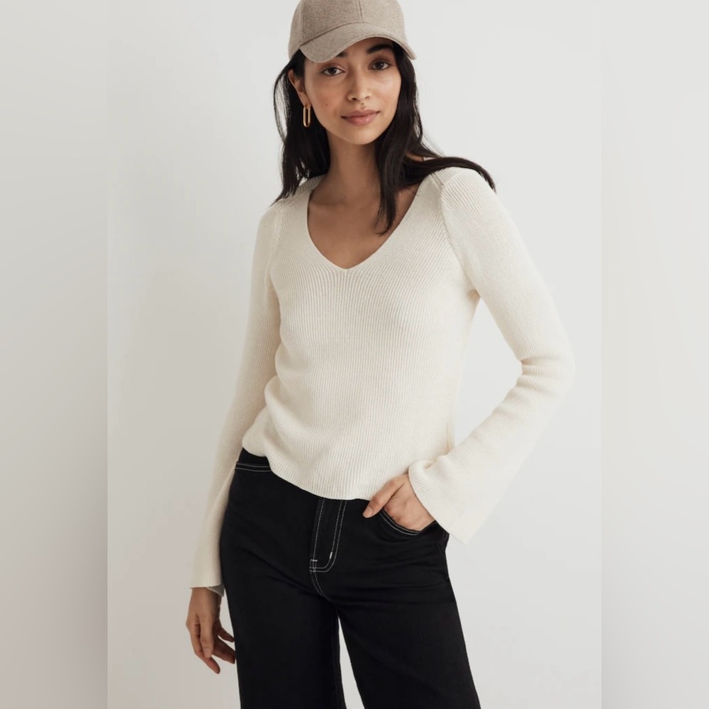 Madewell Flared Sleeve V-Neck Sweater
